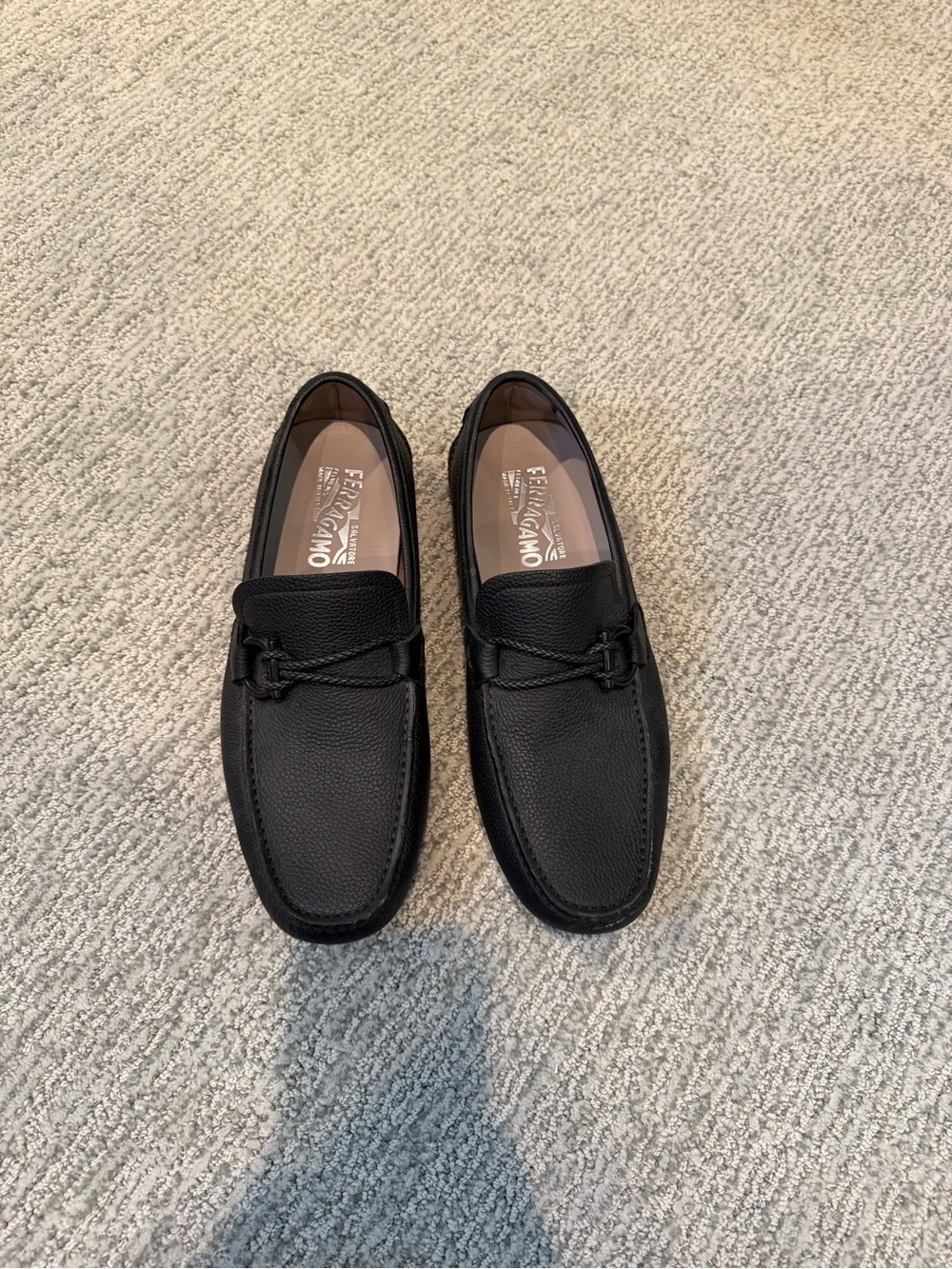 Salvatore Ferragamo Black Pebbled Leather Slip-On Loafers